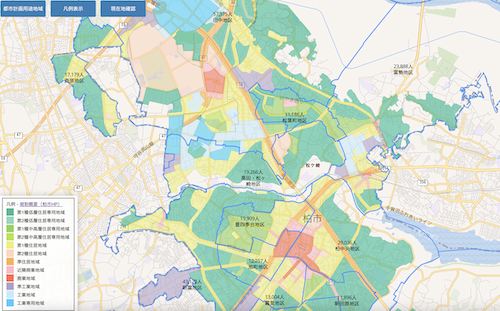 柏市の人口と都市計画のマップ